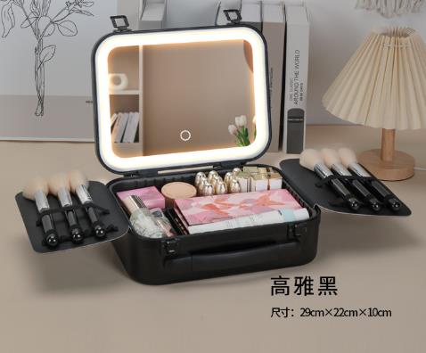 Large-capacity makeup artist cosmetics storage box with LED light and mirror
